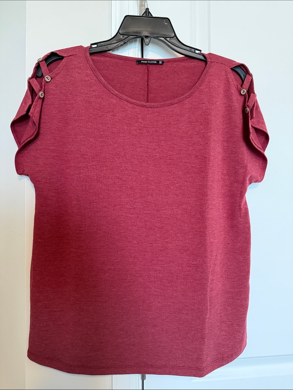 Pink Clover Berry Short Sleeve Button-Shoulder Tee small
